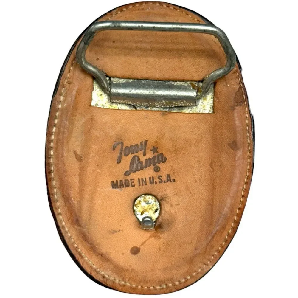Vintage Tony Lama Mandan County North Dakota Leather Belt Buckle USA Western